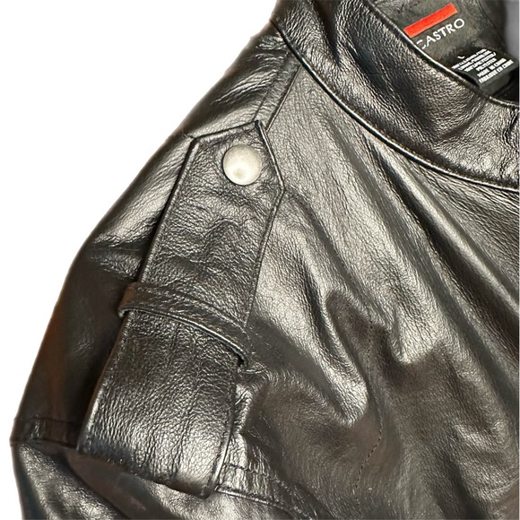 Castro Genuine Leather Jacket Moto Leather Jacket Zip Banded Collar - Picture 4 of 10